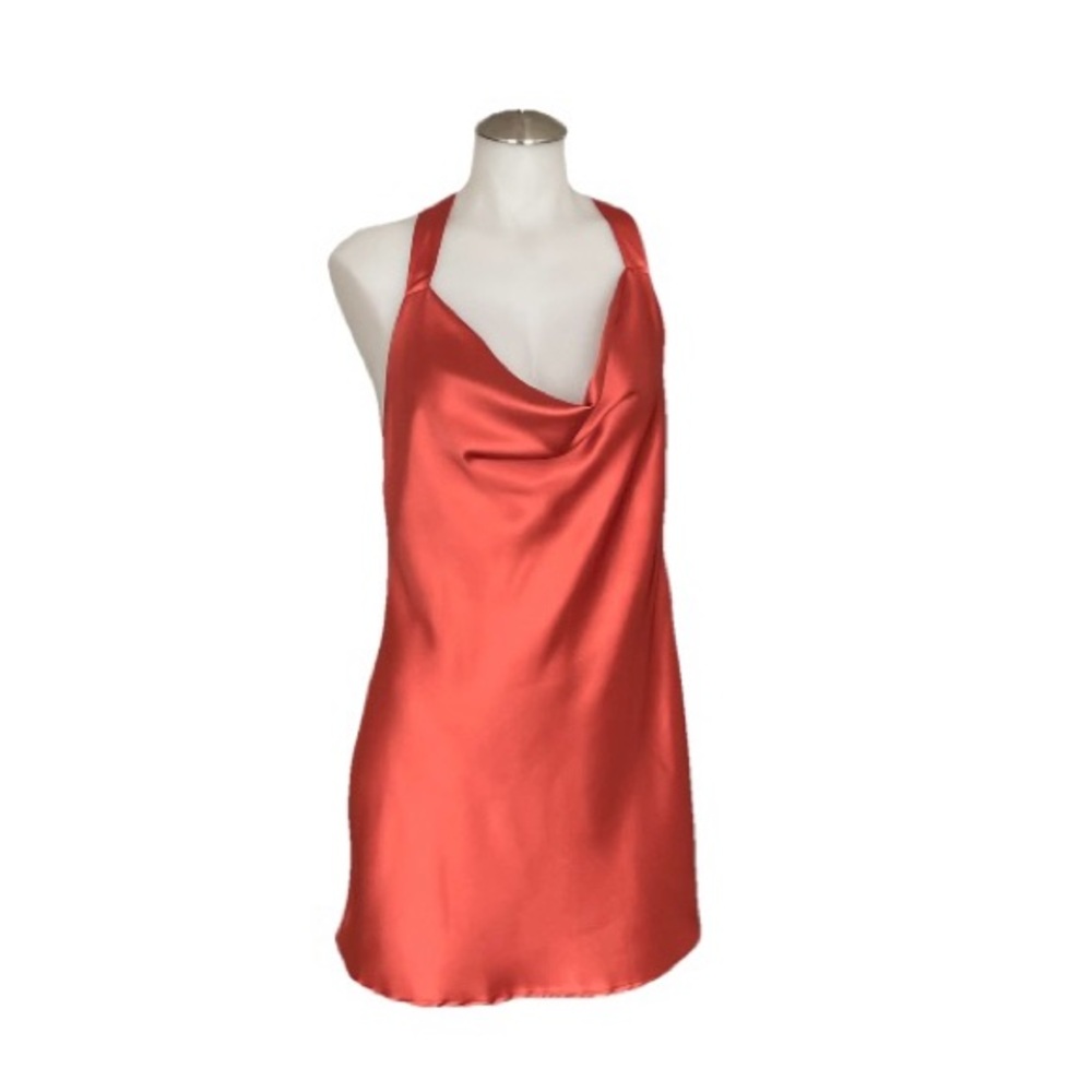 Canton Walker Elegant Satin Halter orange dress